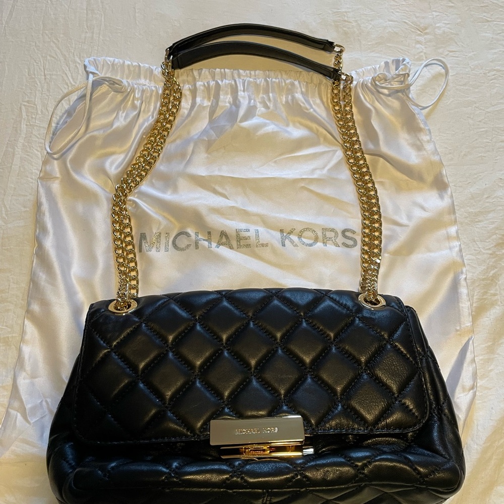 Michael Kors Black Quilted Shoulder Bag with Gold Chain